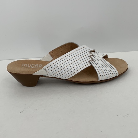 Munro Kelsey slide sandals white woven criss-cross leather heel mule shoe new 10 - Picture 1 of 6